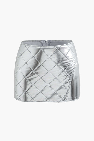 Metallic Quilted Zipper Tube Top And Mini Skirt Set