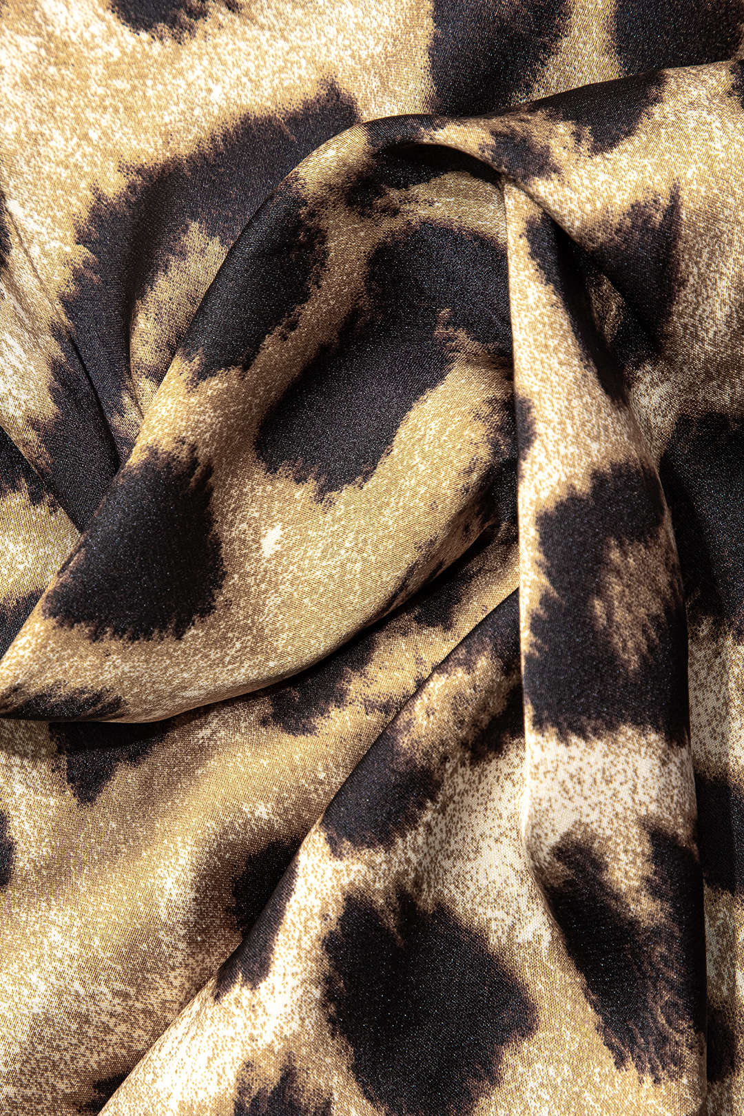Leopard Print Cross Chain Cowl Neck Slit Slip Maxi Dress