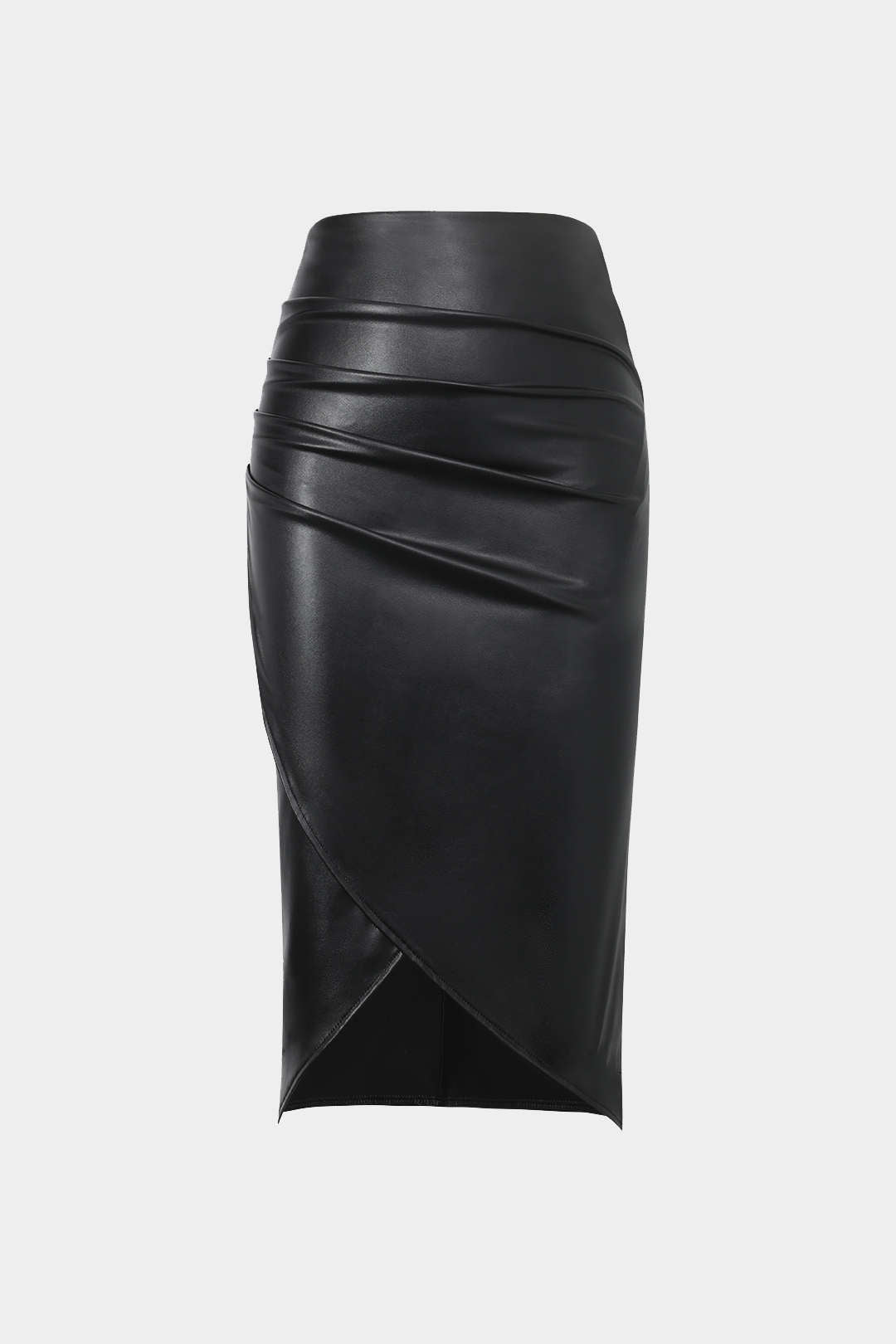 Faux Leather Wrap Ruched Midi Sear