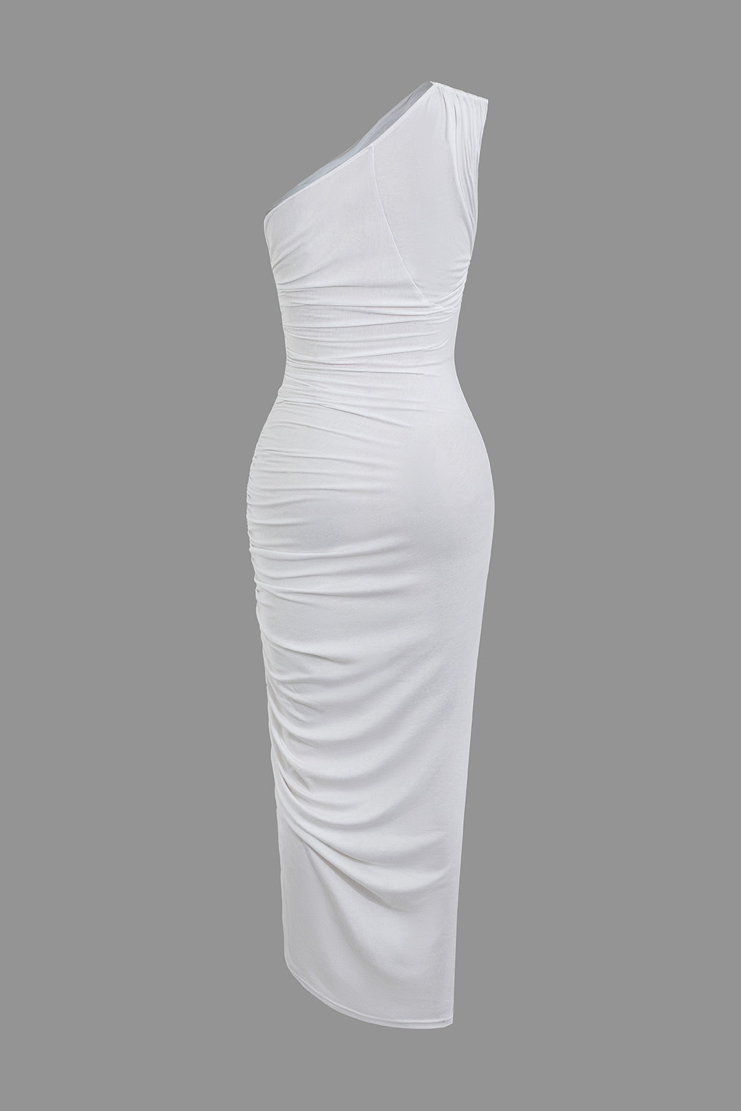 Asymmetrical Ruched One Shoulder Midi Dress