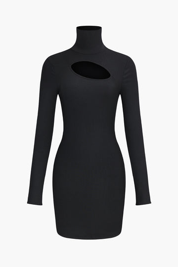 Cut Out Long Sleeve Turtleneck Mini Dress