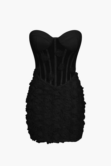 3D Floral Mesh Sheer Strapless mingħajr kmiem Mini Dress