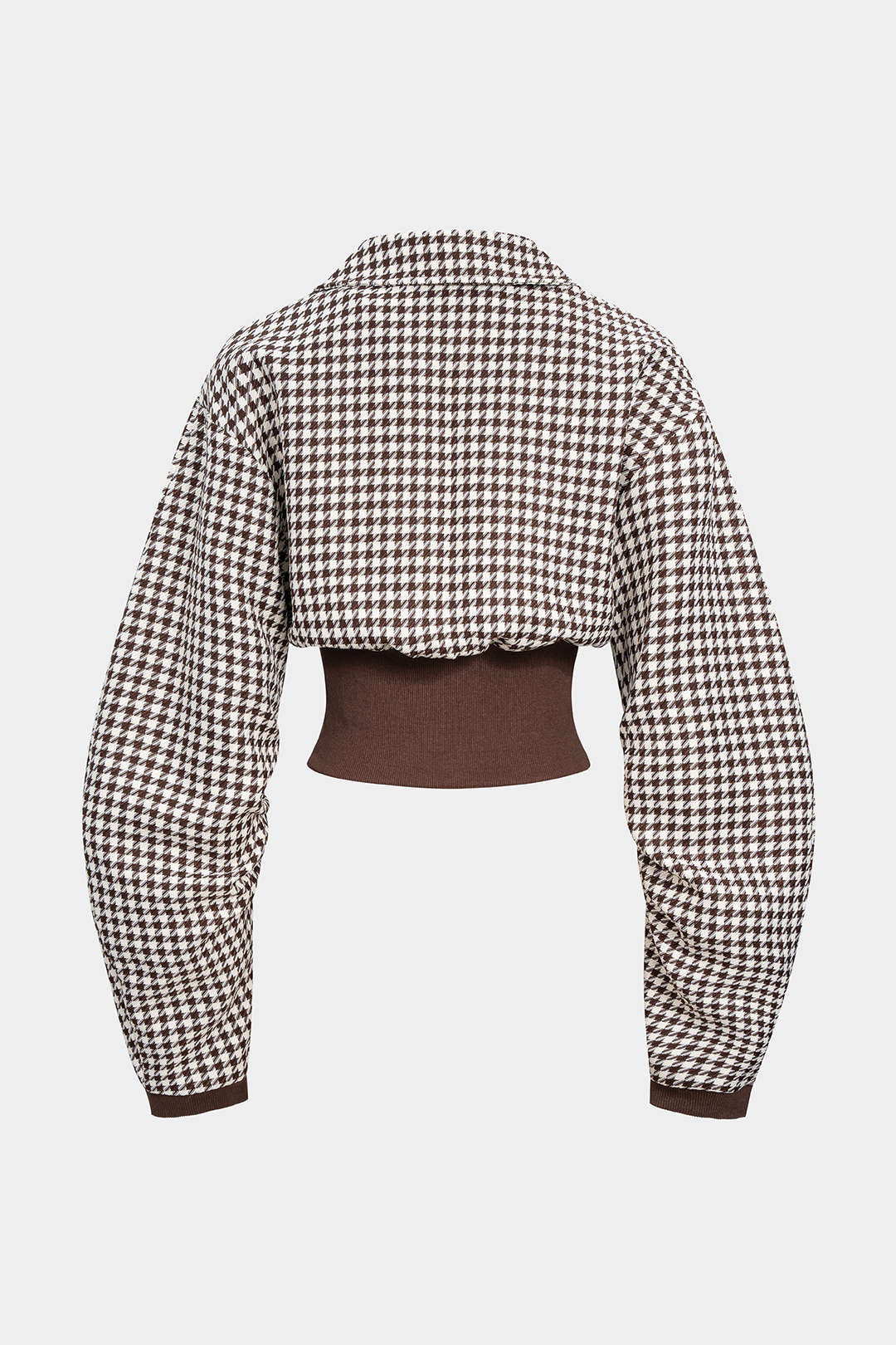 Houndstooth Print Patchwork Zipper Jacket