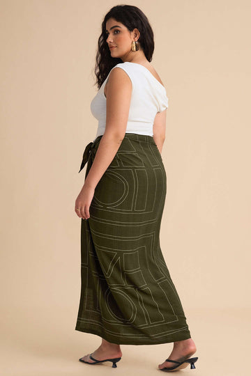 Plus Size Geometric Print Knotted High Waist Skirt