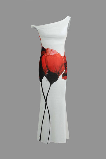 Floral Print Asymmetric Maxi Dress