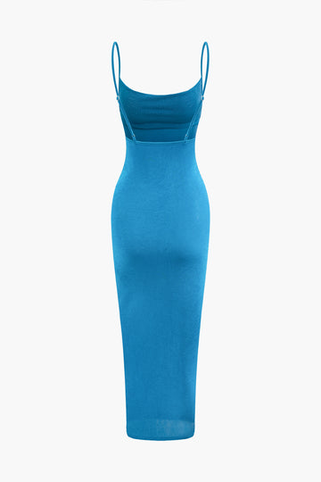 Solid U-neck Backless Slip Maxi Dress