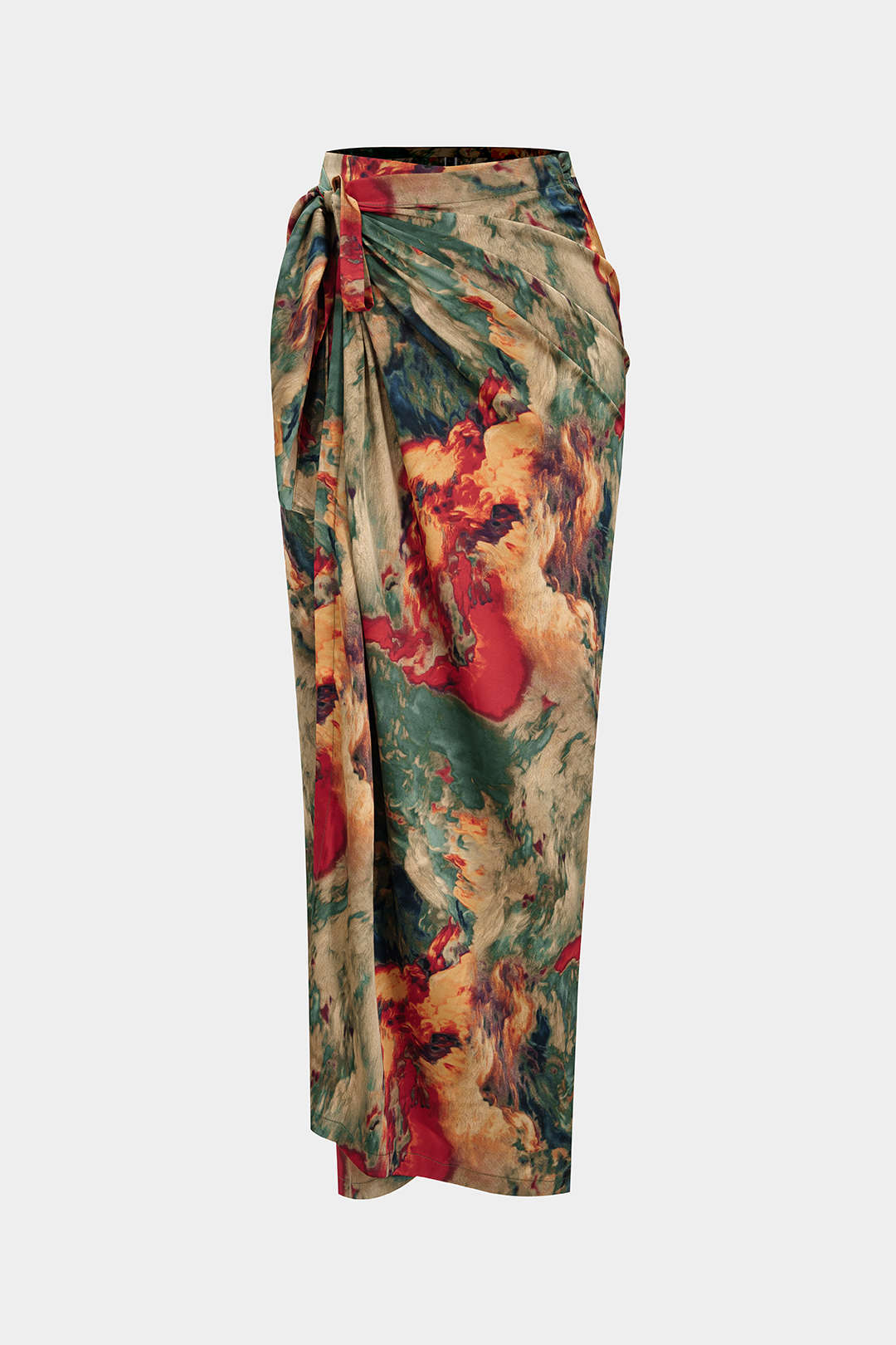 Satin Floral Print Tie Front Skirt