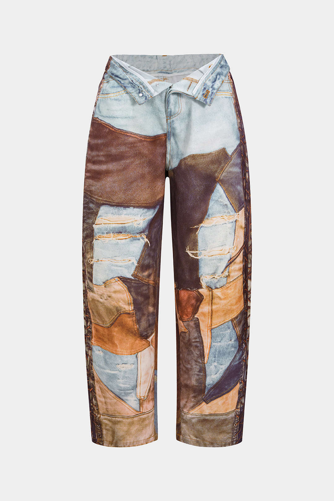 Farbblockknopf mit weitem Beinhose