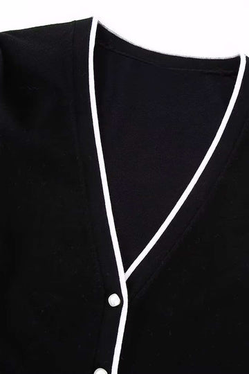 Contrast Trim Pearl Button Knit Cardigan