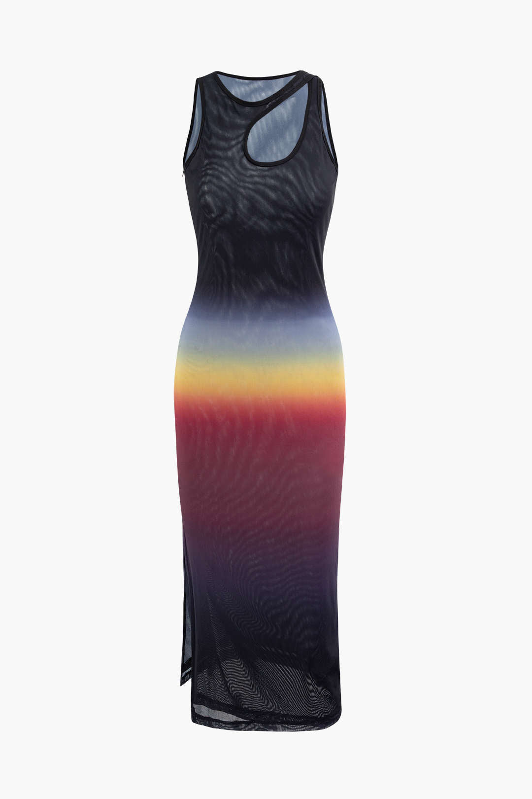 Ombre Mesh Sleeveless Cut Out Slit Maxi Dress