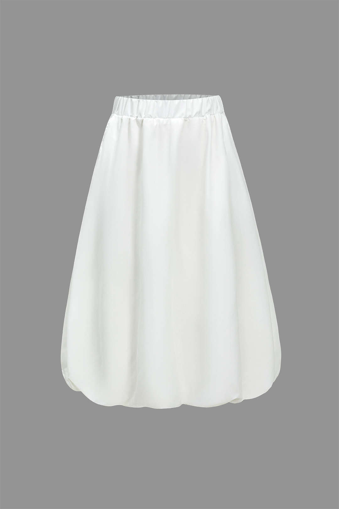 Basic Solid Elastic Waist Loose Midi Skirt