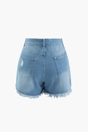 Destroyed Frayed Wrap Denim Shorts