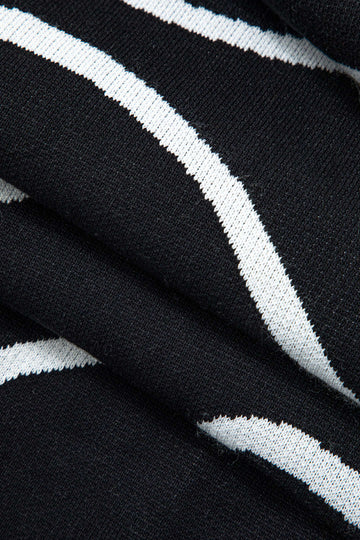 Line Pattern Round Neck Knit Long Sleeve Cut Out Slit Maxi Dress