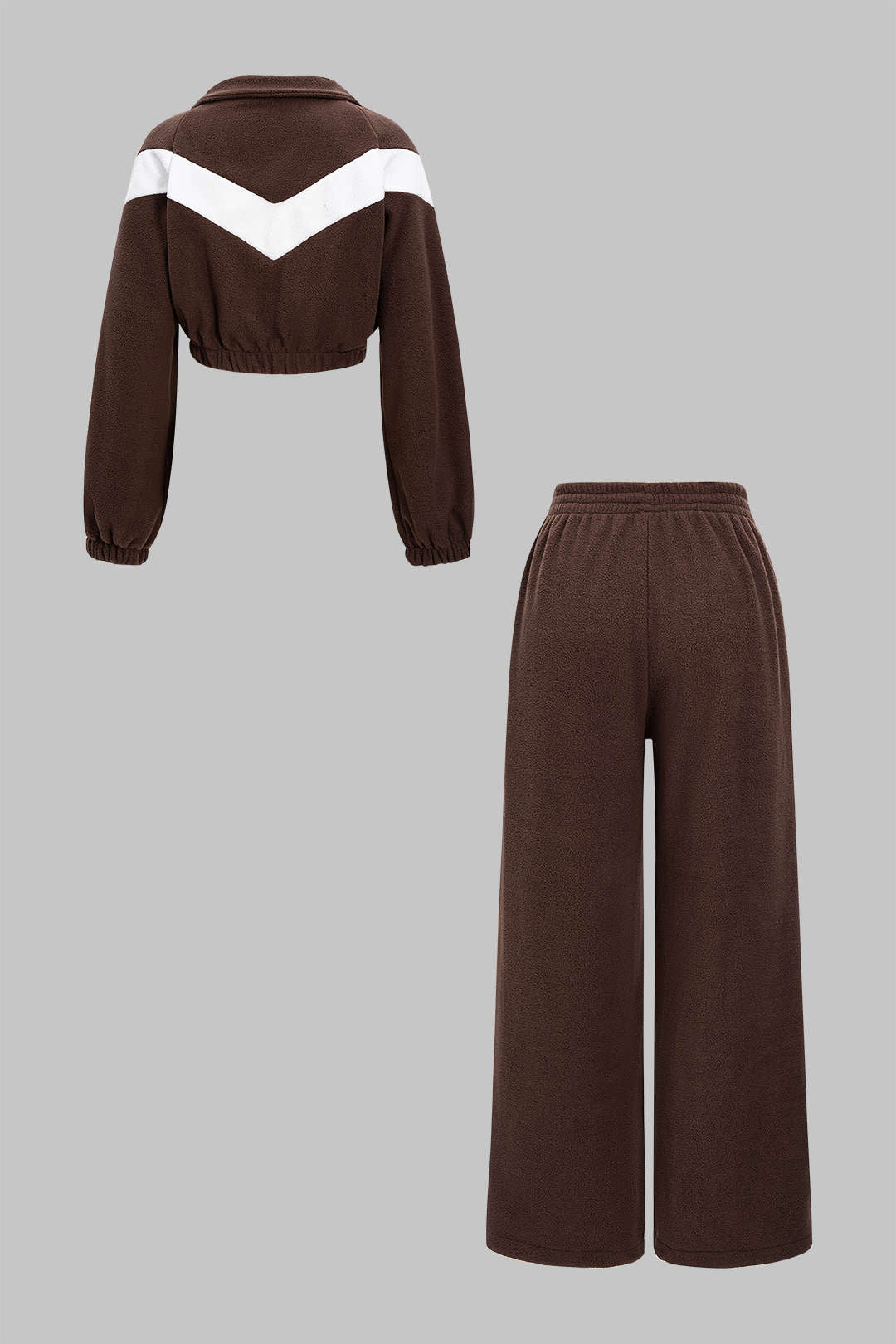 Contrast Ruched Zipper Sweatshirt And Shirred Waistband Pants Set
