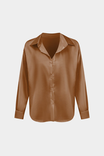 Basic Solid Satin Long-Sleeve Shirt