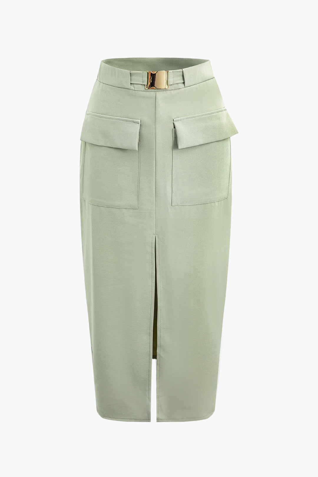 Flap Pocket Split Front Midi Skirt