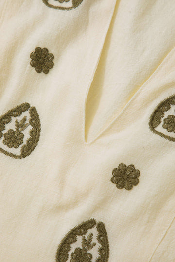 Floral Embroidery Linen-blend V-neck Blouse