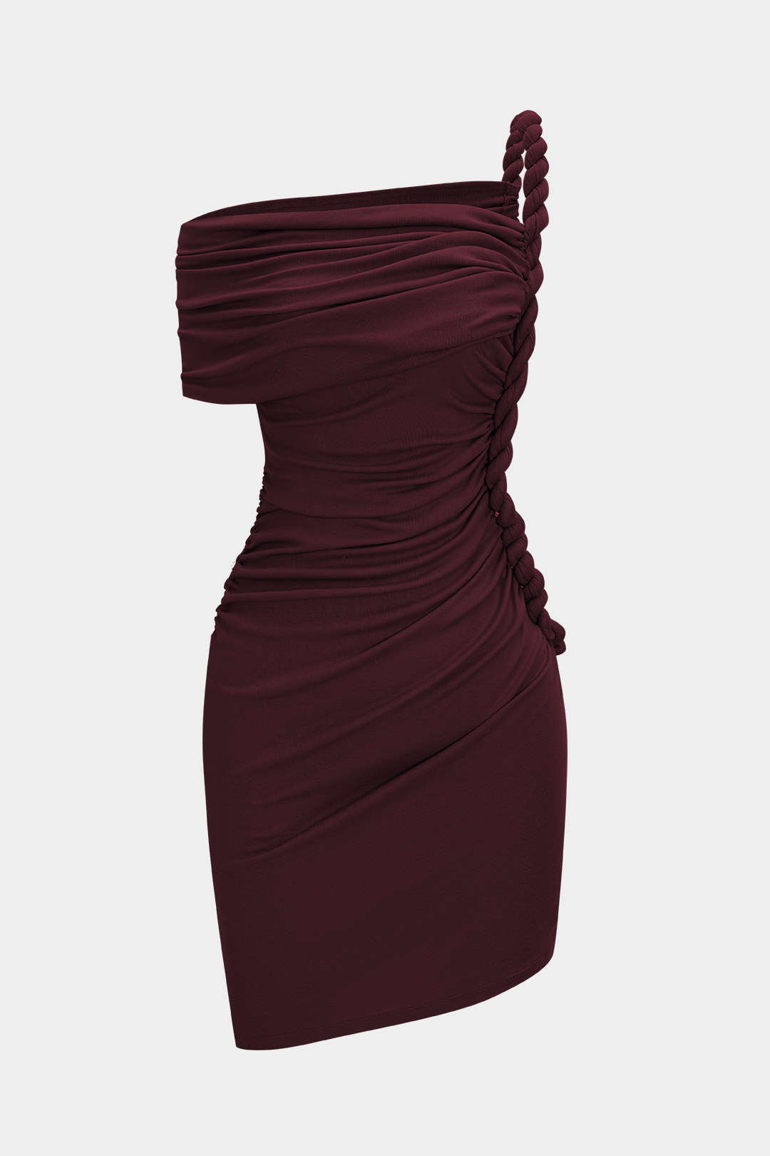 Ruched Twist Knot One Shoulder Short Sleeve Mini Dress