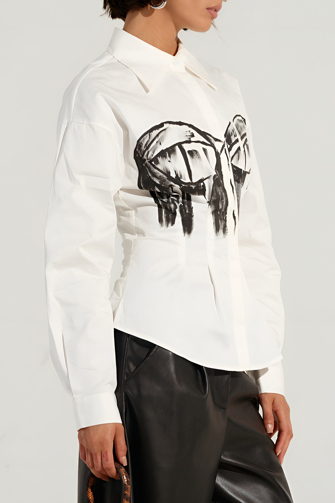 Abstrakter Druckknopf Langarm Shirt