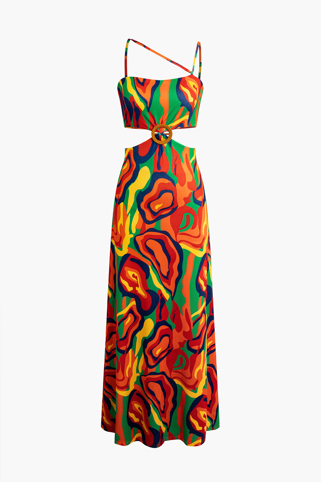 Abstract Print Ring Detail Cut Out Maxi Dress