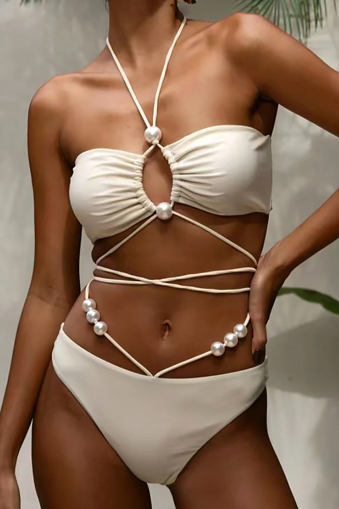 Pearl Detail Strappy Bikini Set