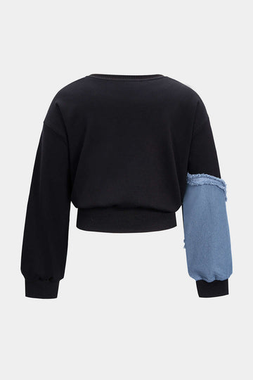 Patchwork plus taille de taille plus à manches longues et à taille haute les pantalons à jambe large de taille haute