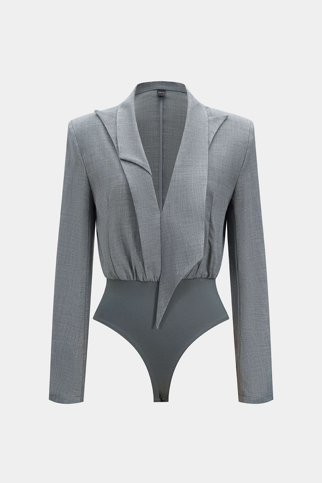 Notched Lapel Asymmetrical Long Sleeve Bodysuit
