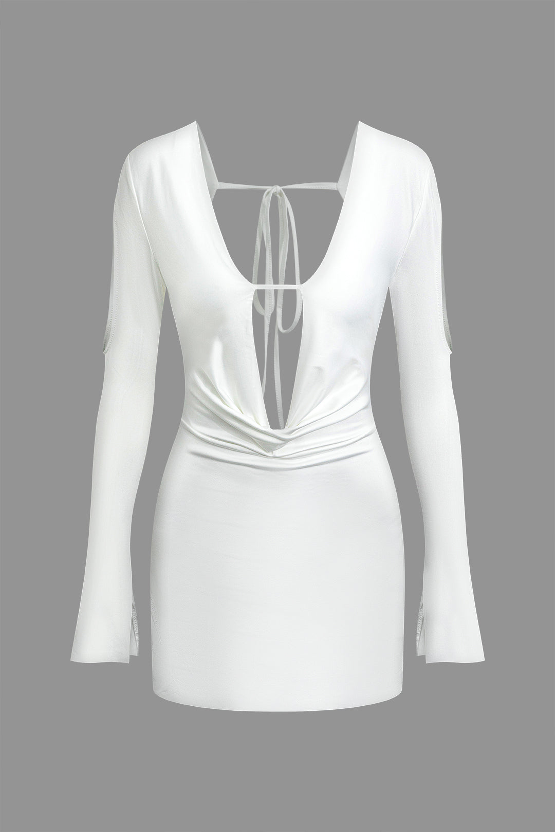 Deep V-neck Tie Backless Cut Out Sleeve Mini Dress