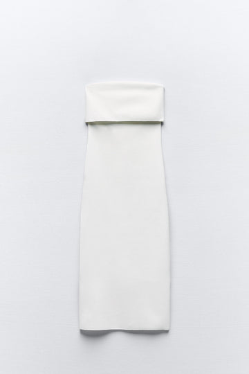 Basic Solid Wrap Strapless Midi Dress