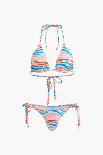 Irregular Stripe Halter Bikini Set