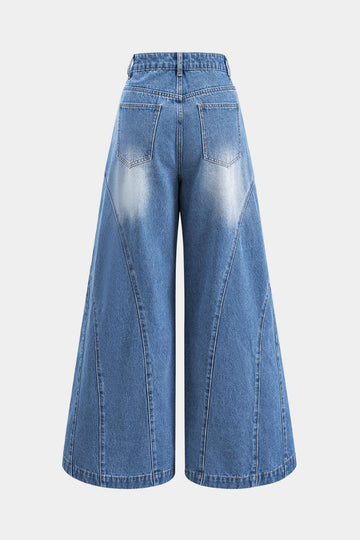 Denim Washed Wide Leg Jeans