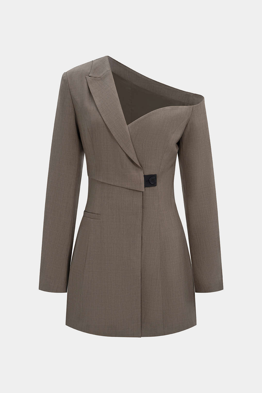 Notched Lapel Asymmetrical Long Sleeve Mini Dress