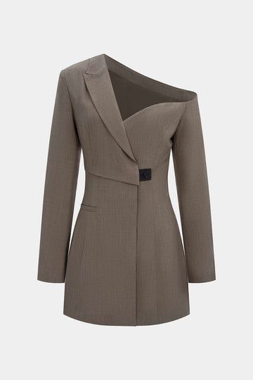 Notched Lapel Asymmetrical Long Sleeve Mini Dress