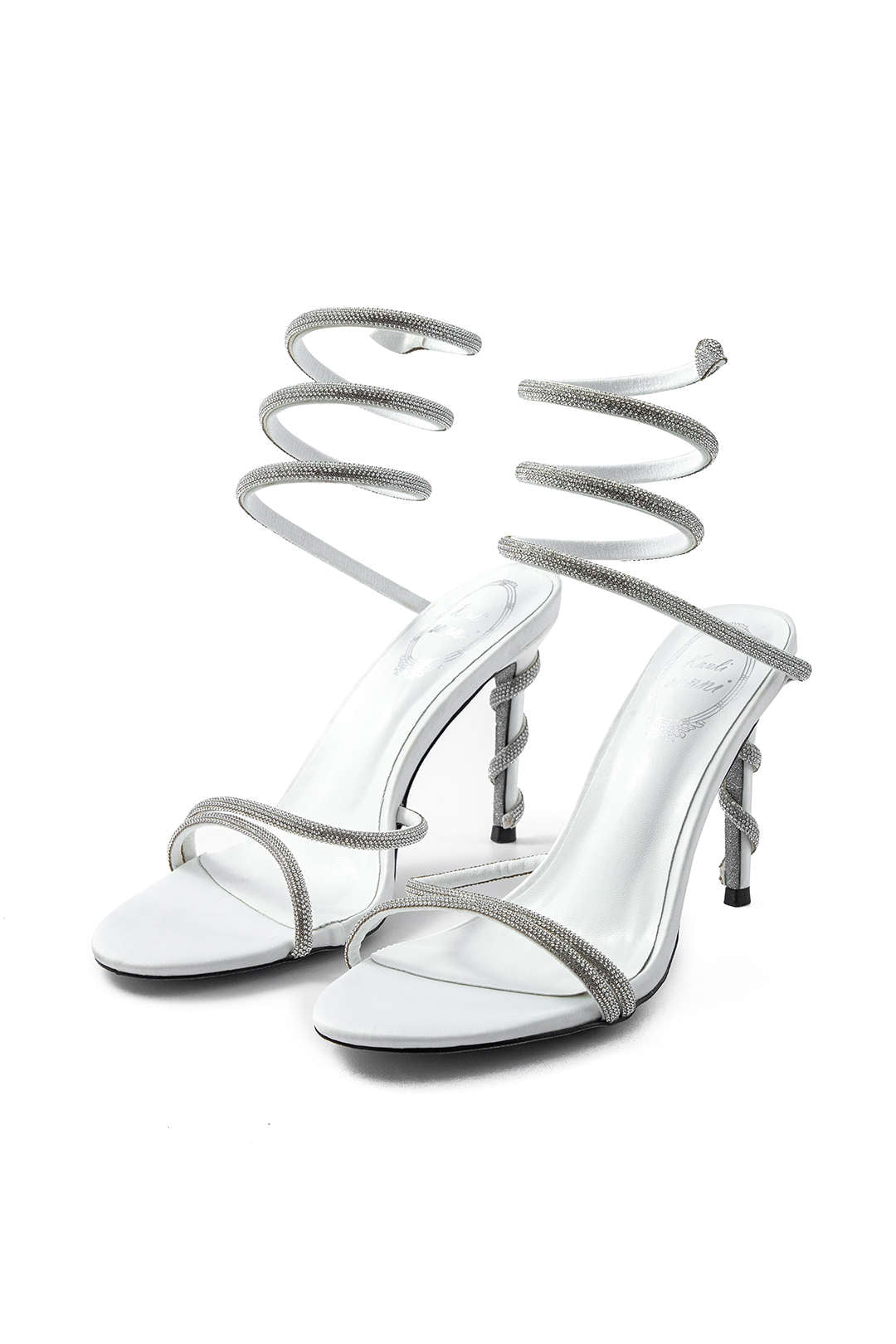Rhinestone Embellished Open Toe High-heeled Sandals With Calf Strap
