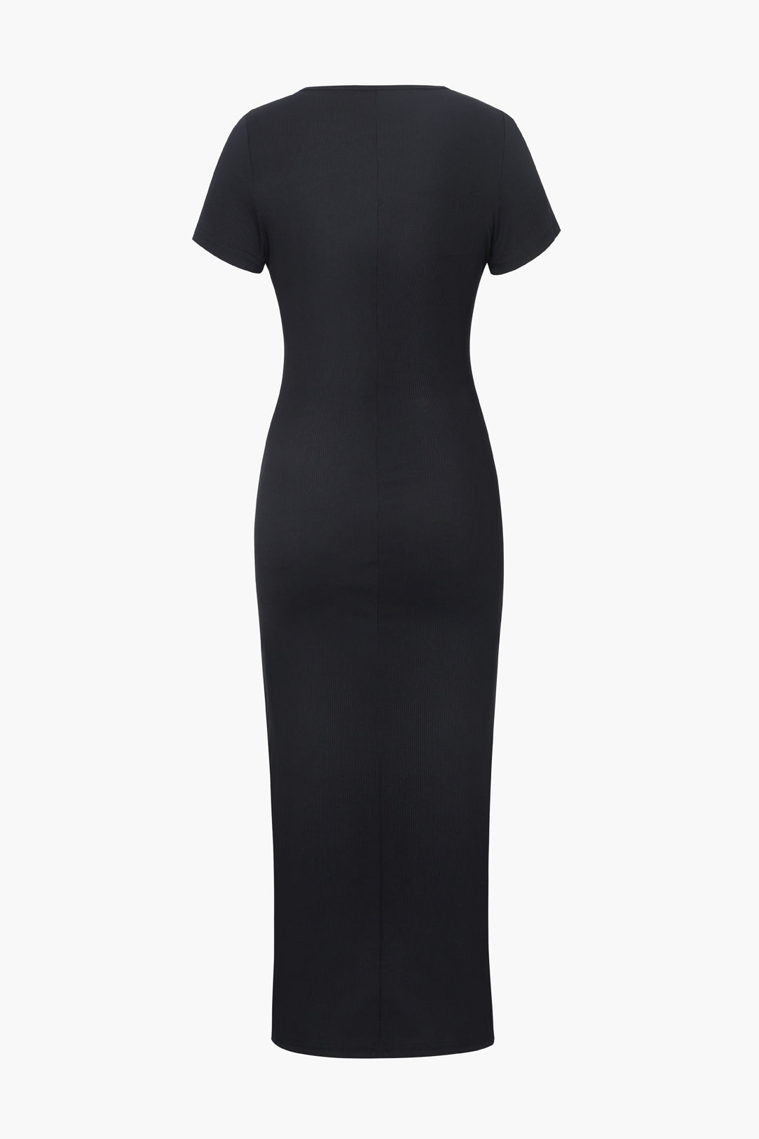 Solid Color Rib Knit Short Sleeve Slit Midi Dress – Micas