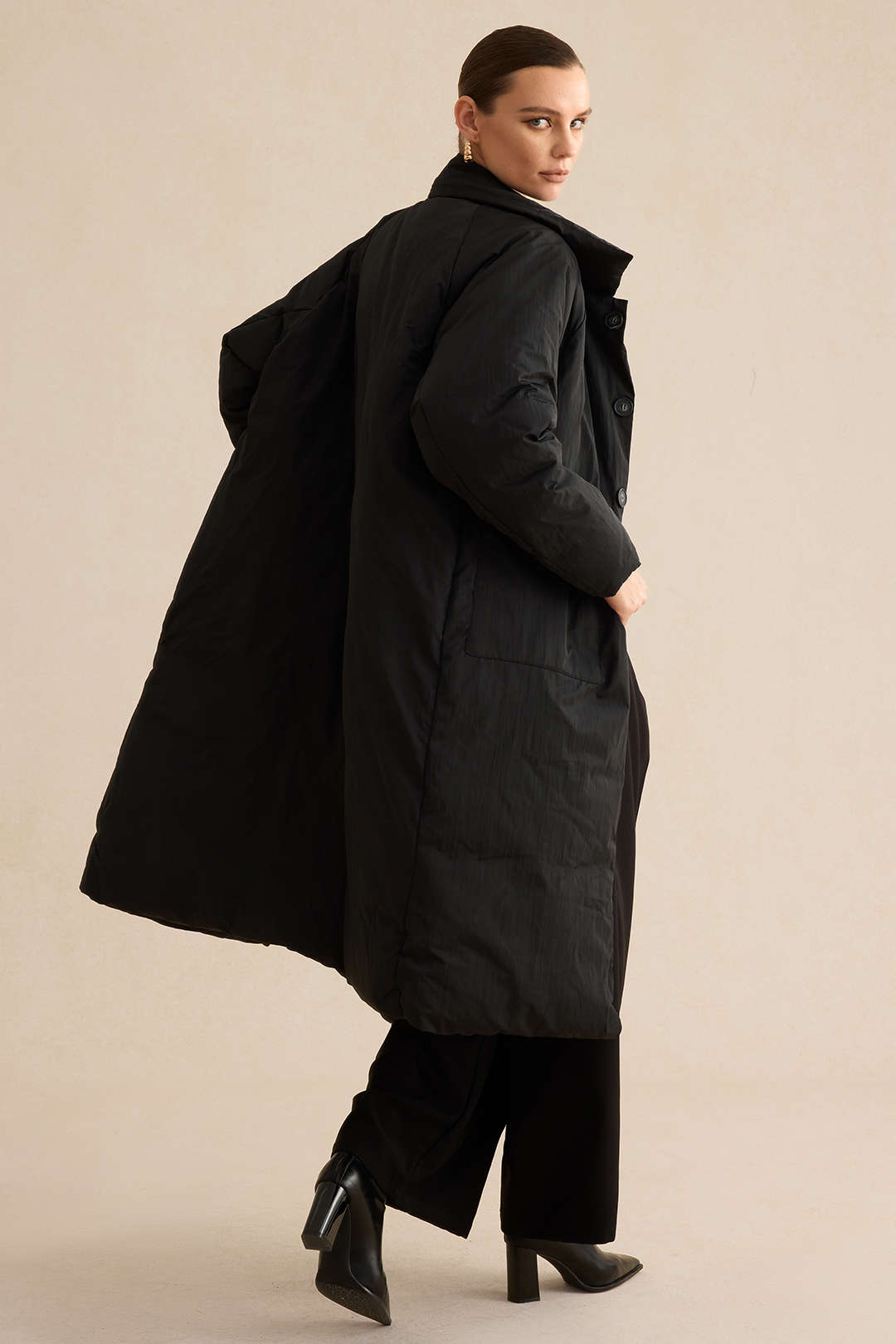 Padded Button Long Coat