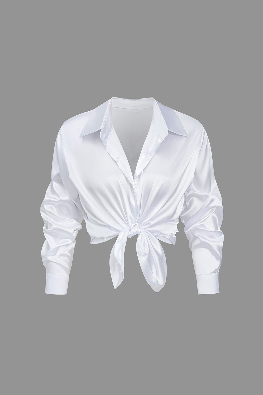 Basic Solid Satin Long-Sleeve Shirts