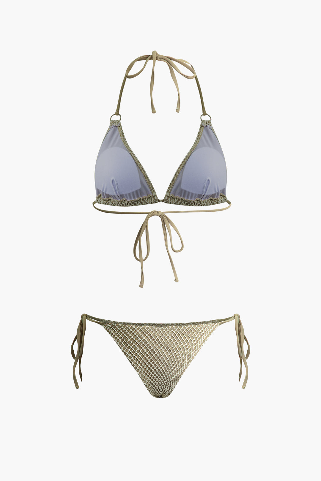 Fishnet Overlay Tie Halter Bikini Set