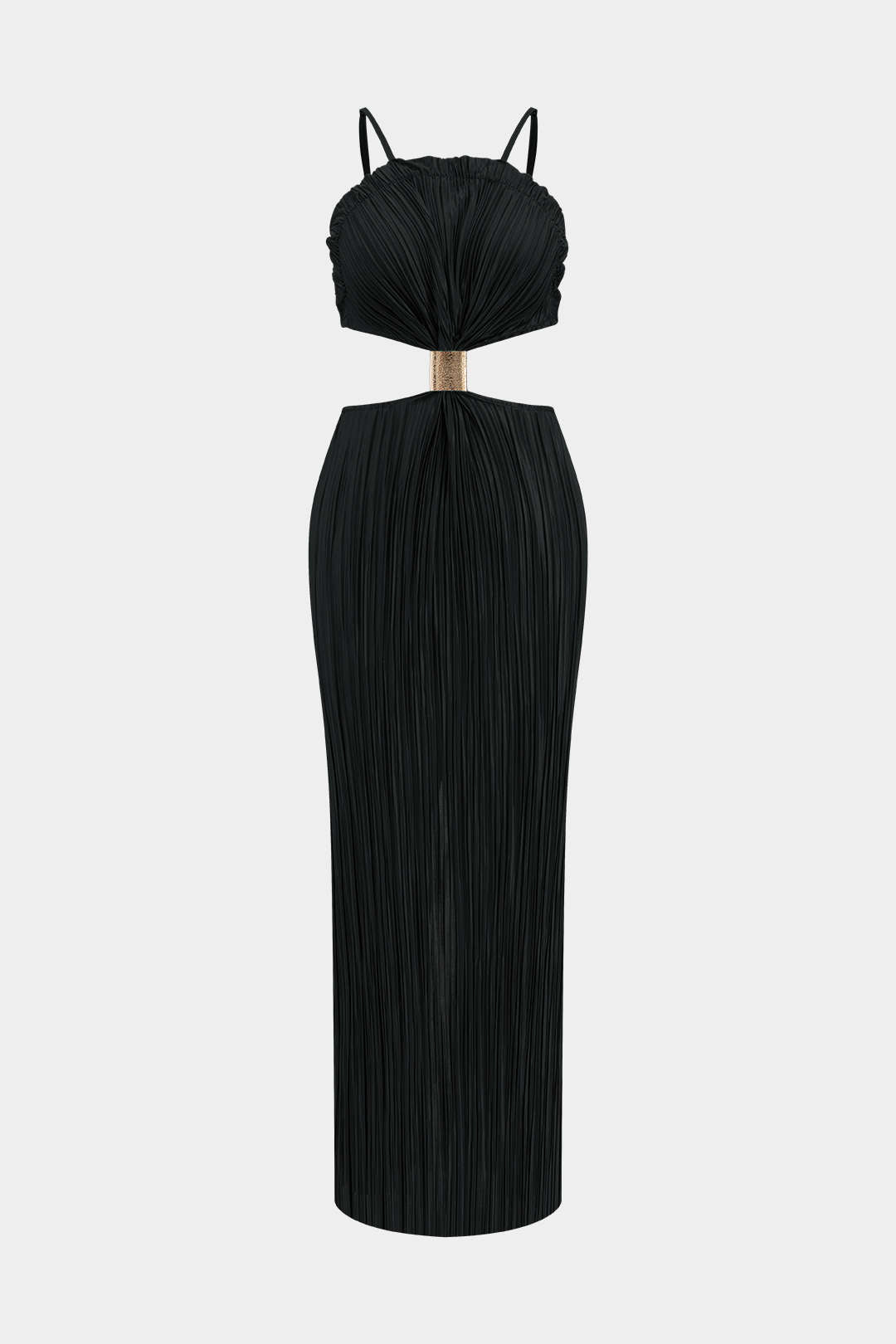 Solid Pleated Slit Maxi Dress