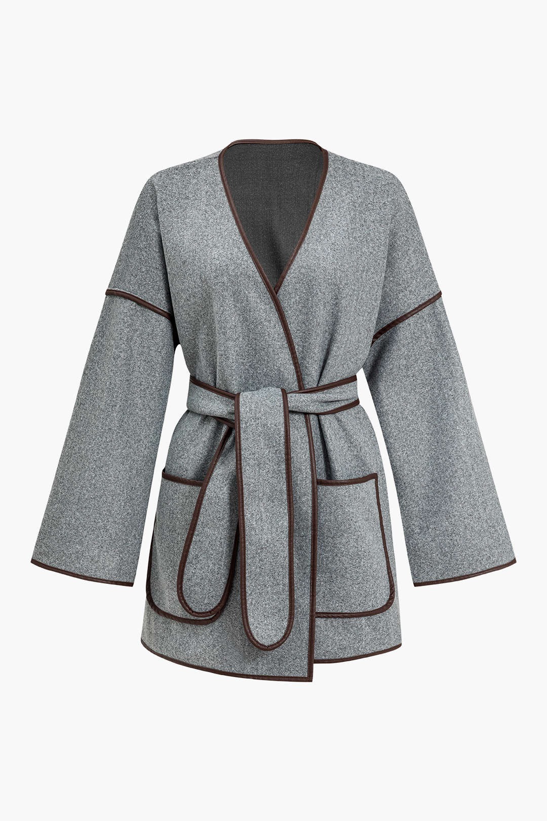 Contrast Binding Belted Coat