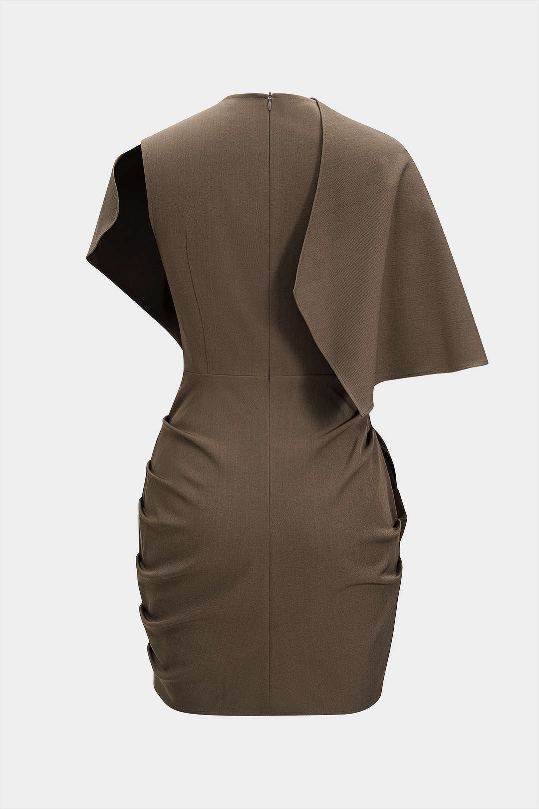 Metallic Ruched Zipper Asymmetrical Short Sleeve Mini Dress