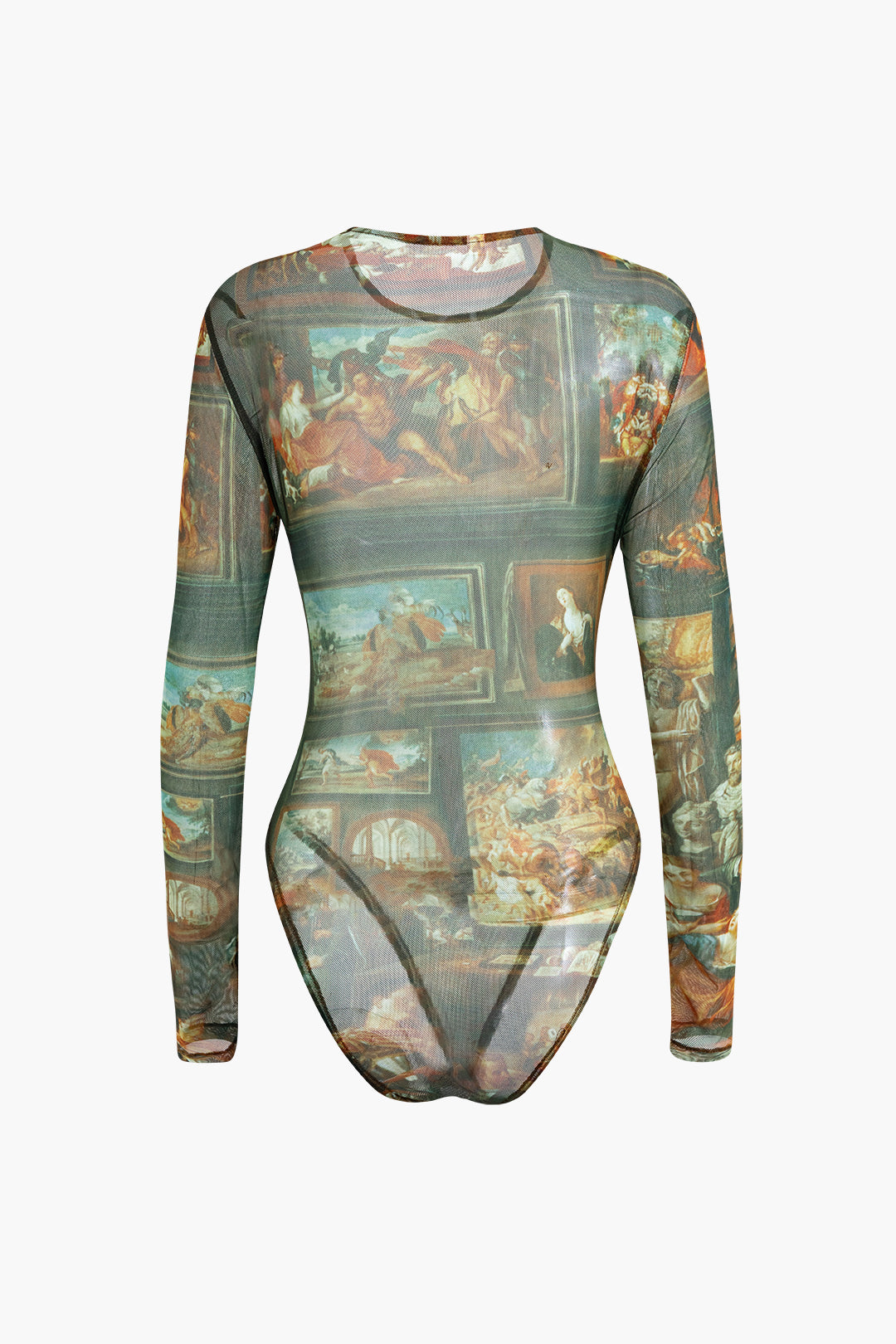 Renaissance Print Mesh Bodysuit