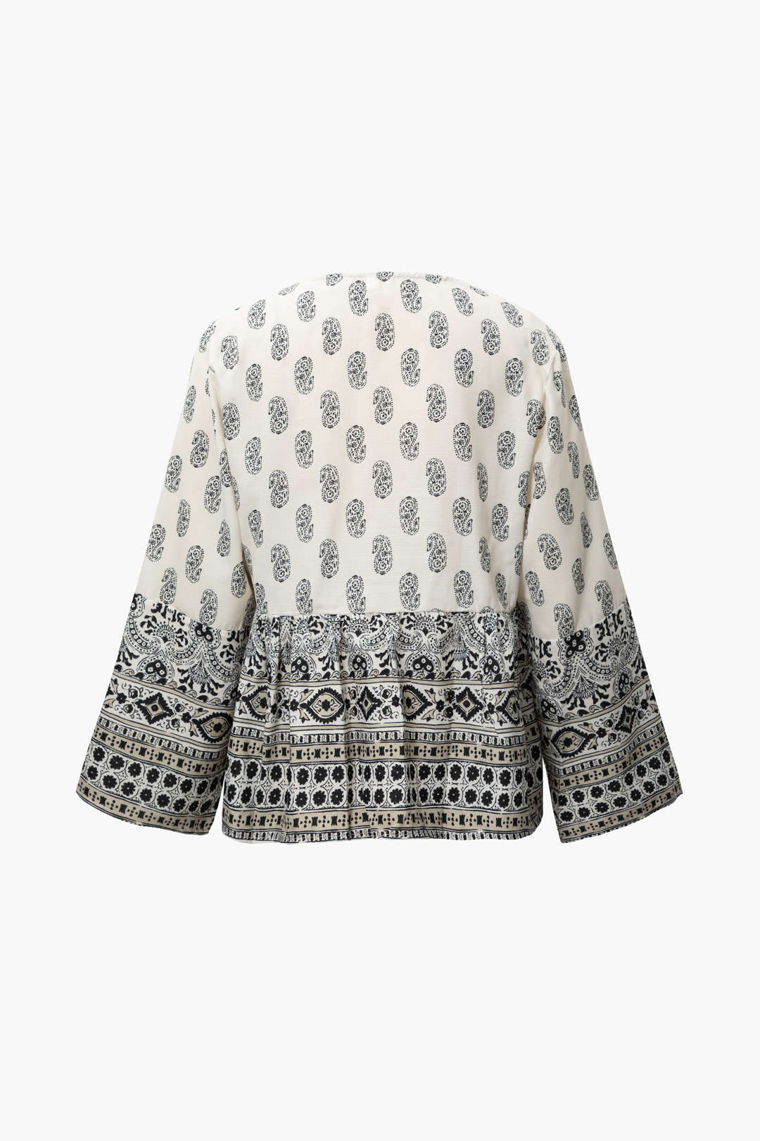 Printed V-neck Tie Front  Blouse