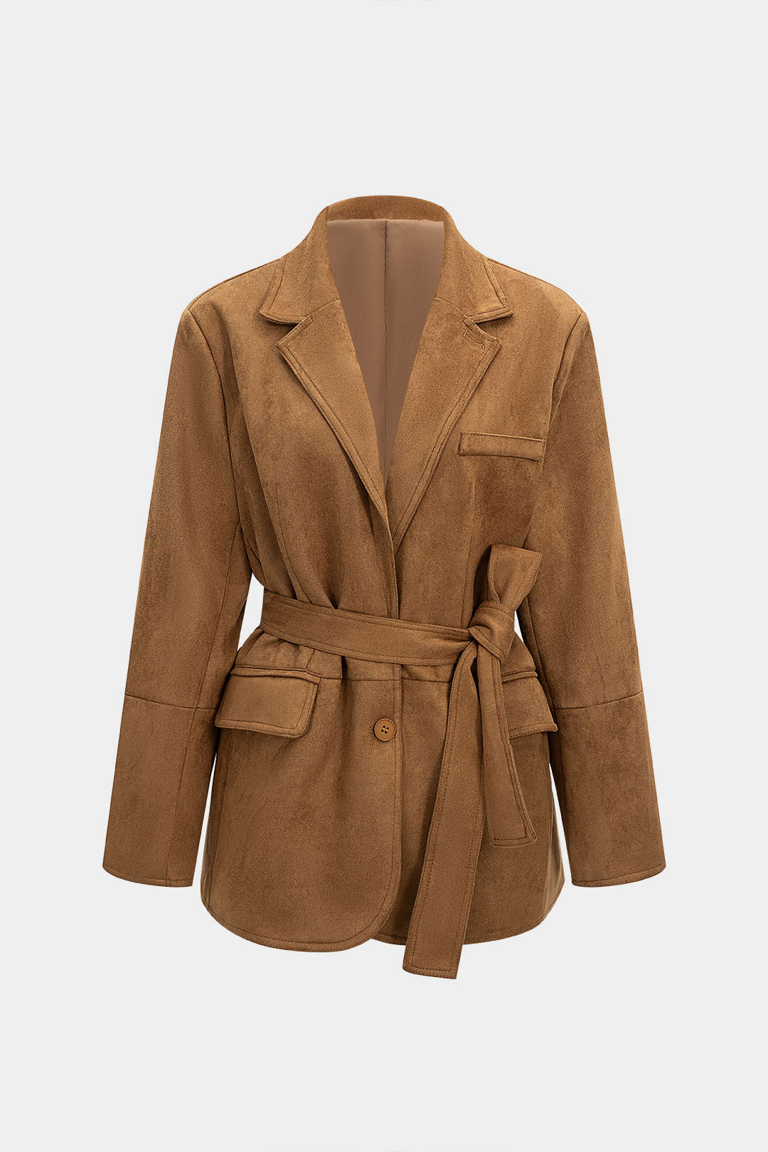 Suede Notched Lapel Tie-Up Pocket Blazer
