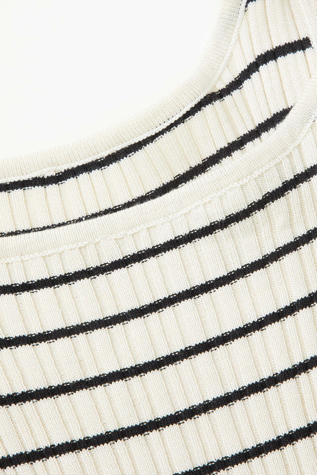 Stripe Square Neck Rib Knit Midi Dress