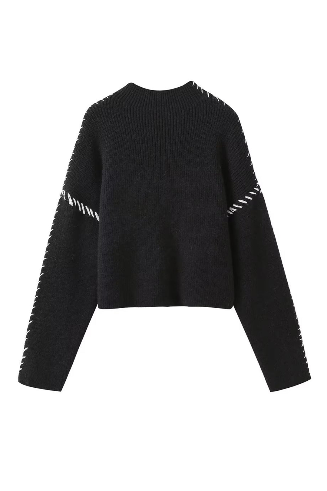 Contrast Whipstitching Turtleneck Long Sleeve Sweater