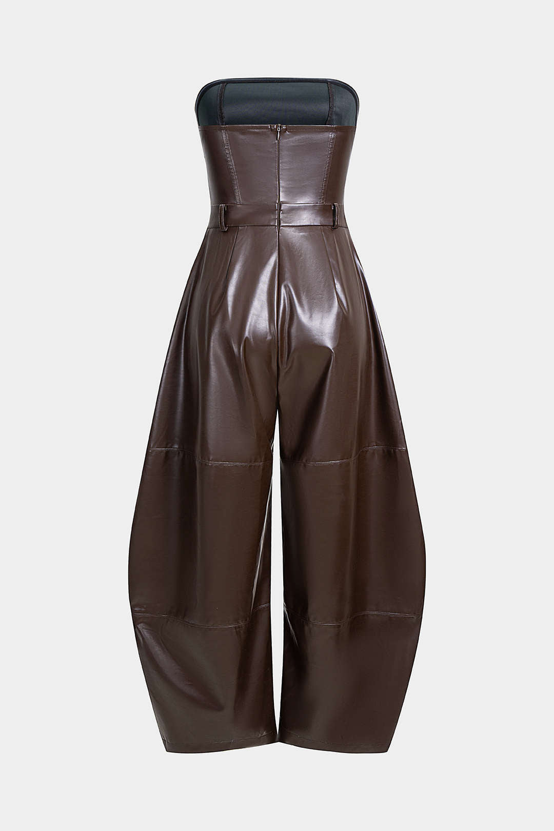 Faux Leather Ruched Strapless Jumpsuit