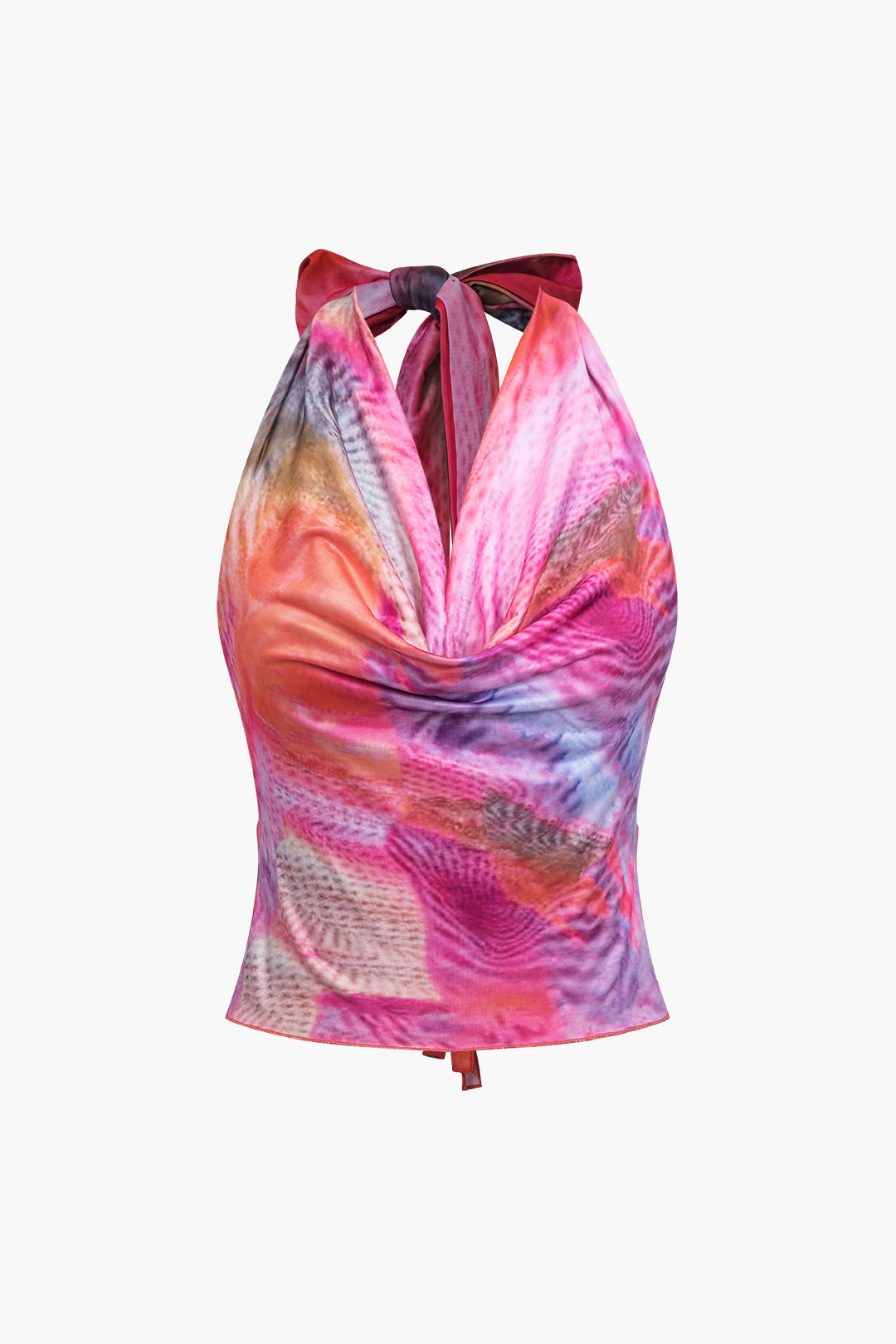 Abstract Print Cowl Neck Halter Backless Tank Top