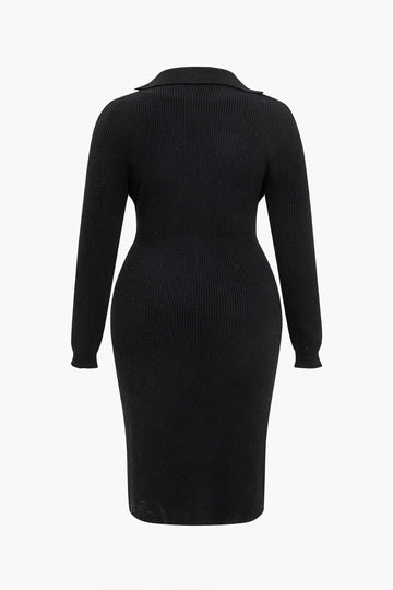 Plus Size Solid Sweater Crossed Button Dress