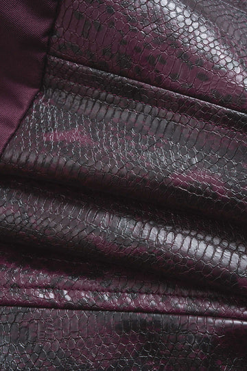 Snake Skin Print Faux Leather Hook And Eye Notched Lapel Blazer